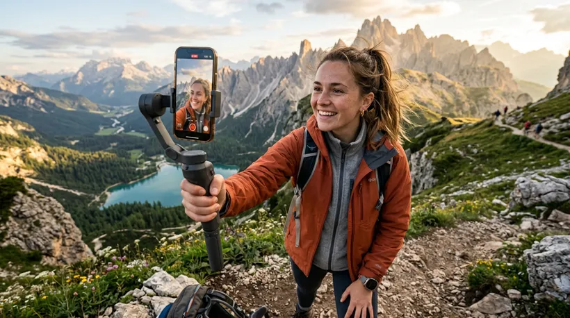 mujer sacandose una selfie en un paisaje