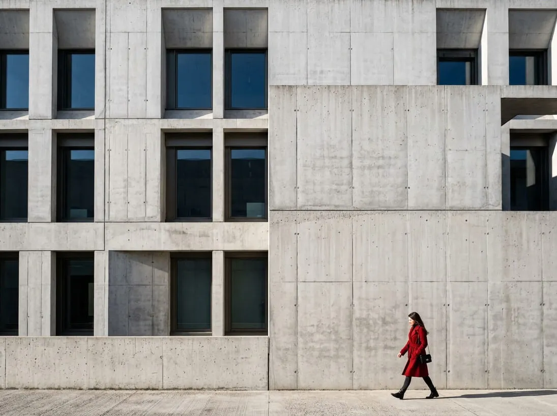 Minimalismo fotográfico: Guía de composición para capturar imágenes simples e impactantes 3 mujer con abrigo rojo caminando